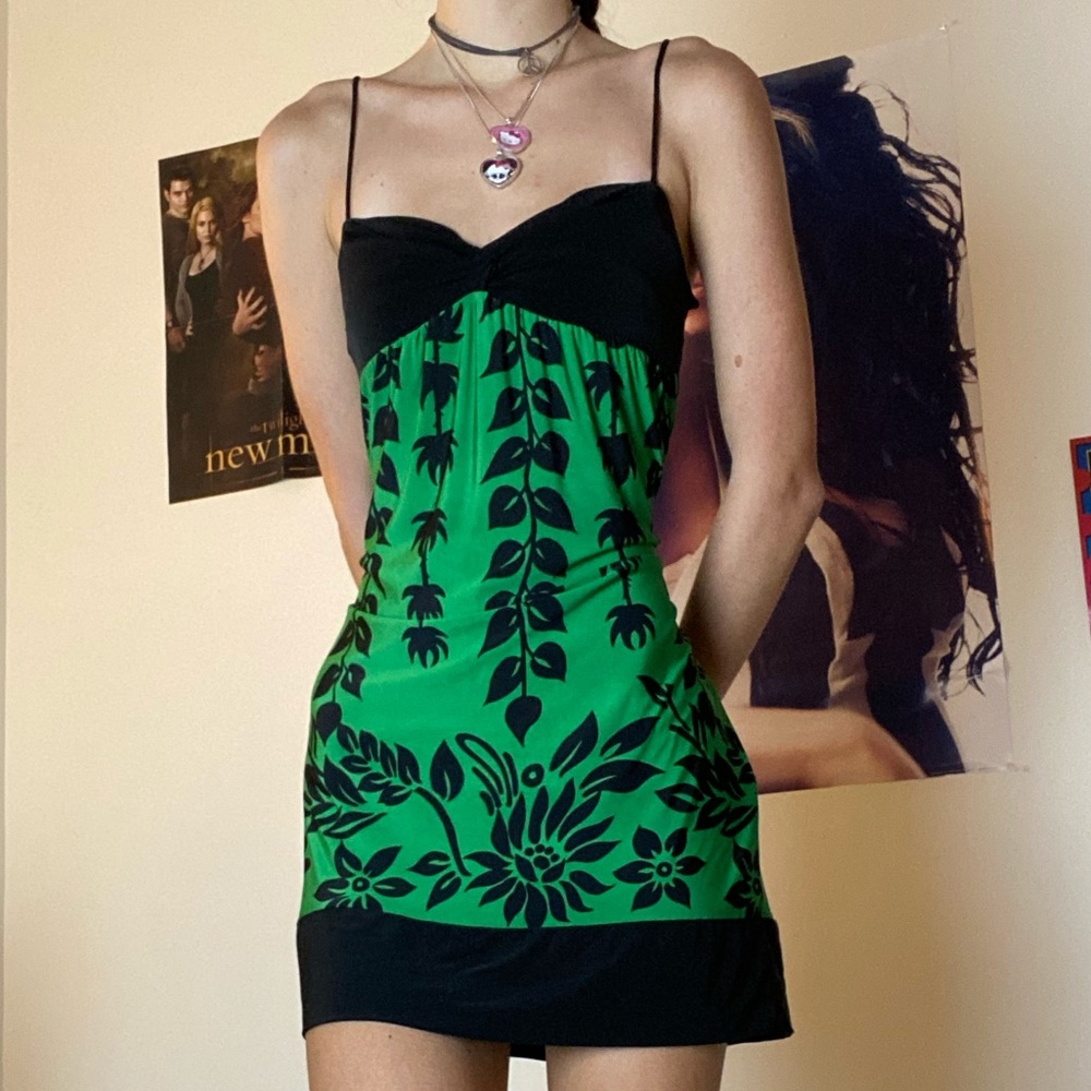 Green silky y2k dress